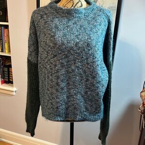 Anthropology SI-IAE Cozy Blue and Green cotton/mohair/wool/cashmere/poly Sweater